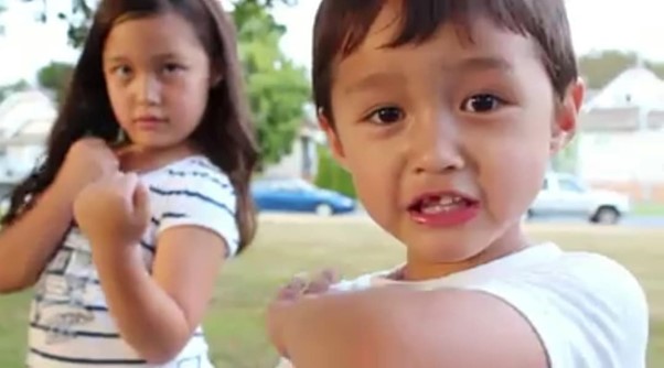 Hannah and Noah at play as Karate Ninjas.